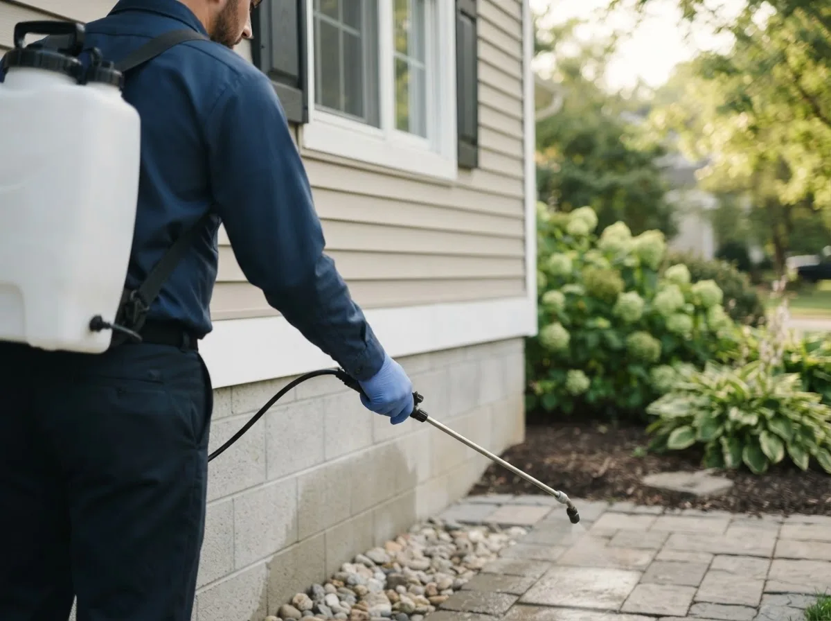 Pest control technician inspecting a home in Bishop, TX